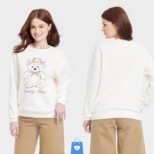 XXL - Womens Country Music Teddy Bear Graphic Sweatshirt - Ivory